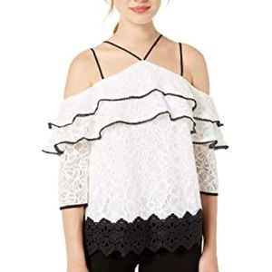 NWT Adelyn Rae Hilda Lace Cold Shoulder Top - Black & White - S